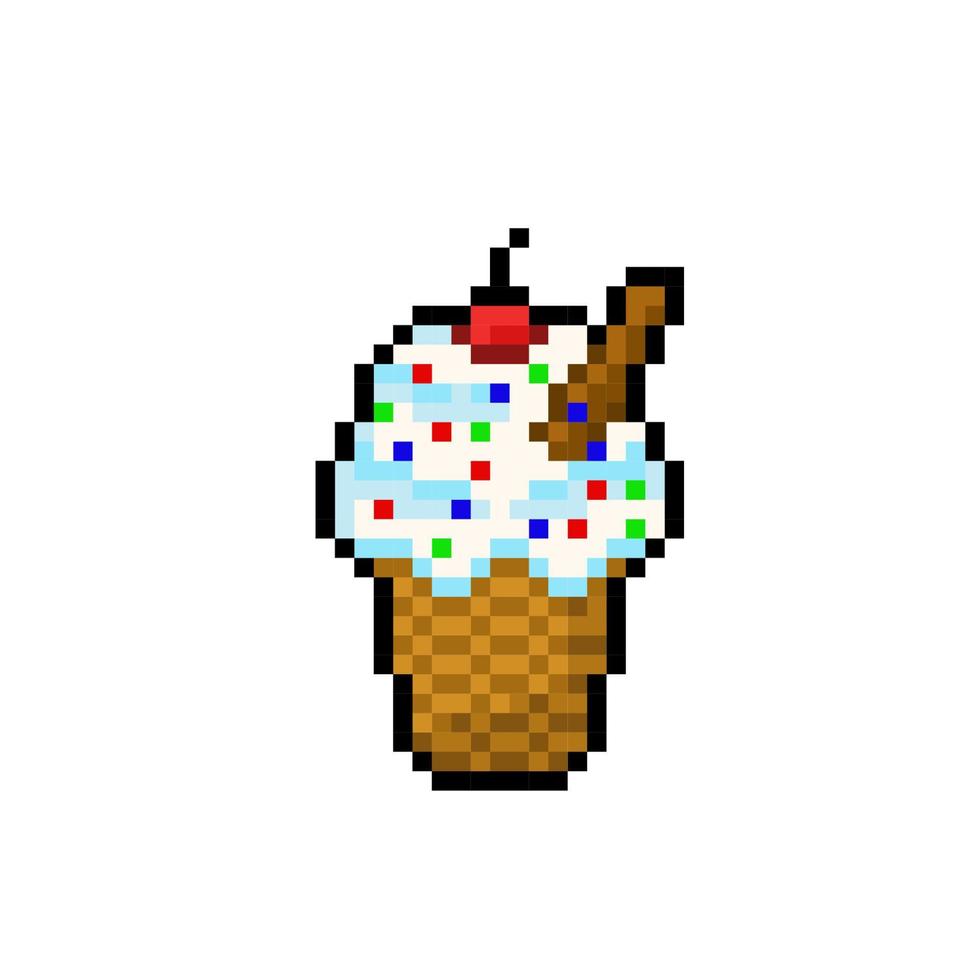 la glace crème vanille dans pixel art style vecteur