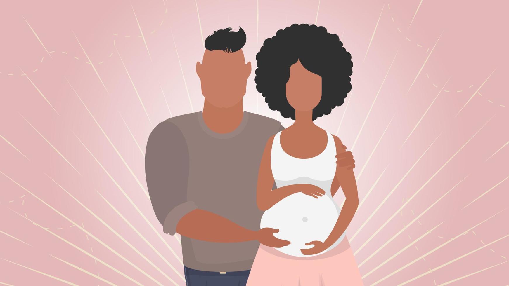 Enceinte femme avec sa mari. bannière sur le thème Jeune famille est attendre pour le naissance de une enfant. positif et conscient grossesse. mignonne illustration dans plat style. vecteur