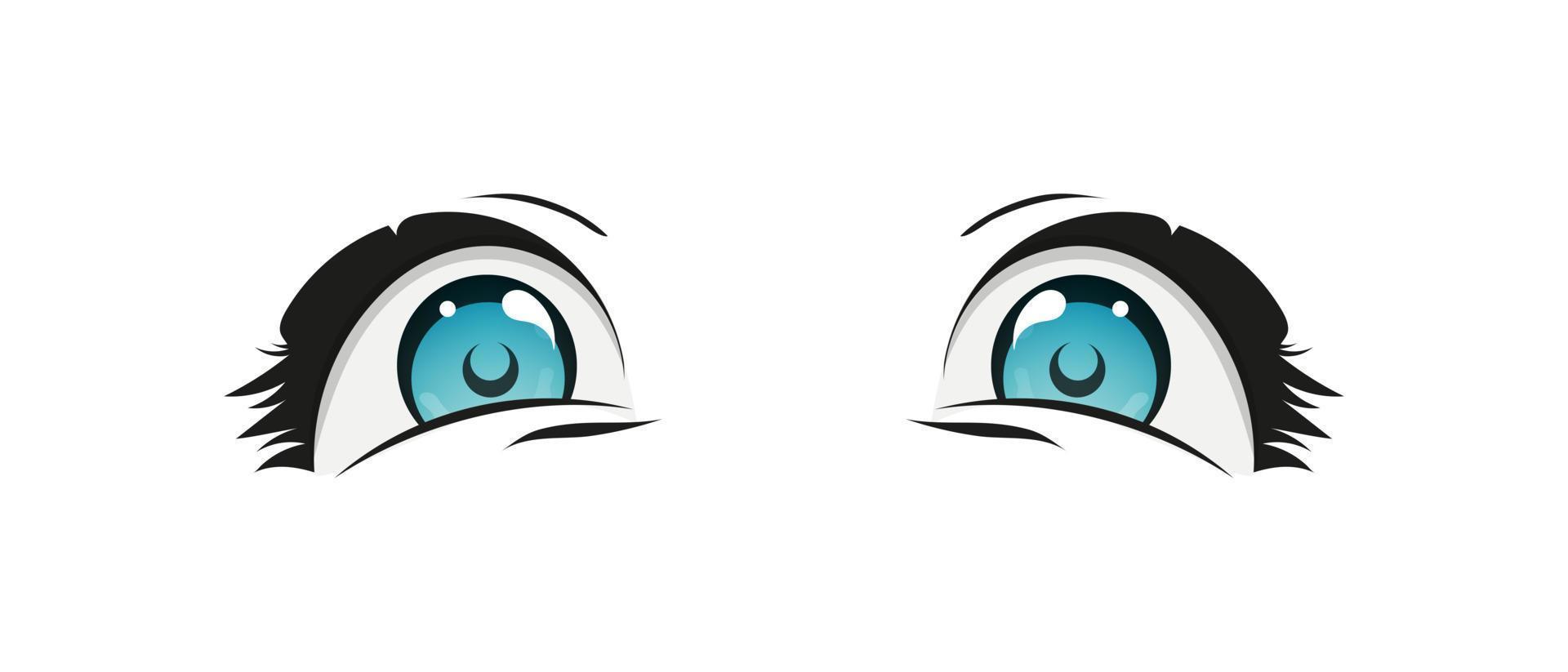 content anime style gros bleu yeux avec scintille. main tiré vecteur illustration. isolé sur blanc Contexte.