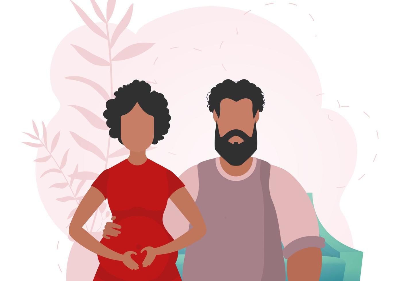 homme et Enceinte femme. bannière sur le thème de couple jet bébé. content grossesse. vecteur dans dessin animé style.