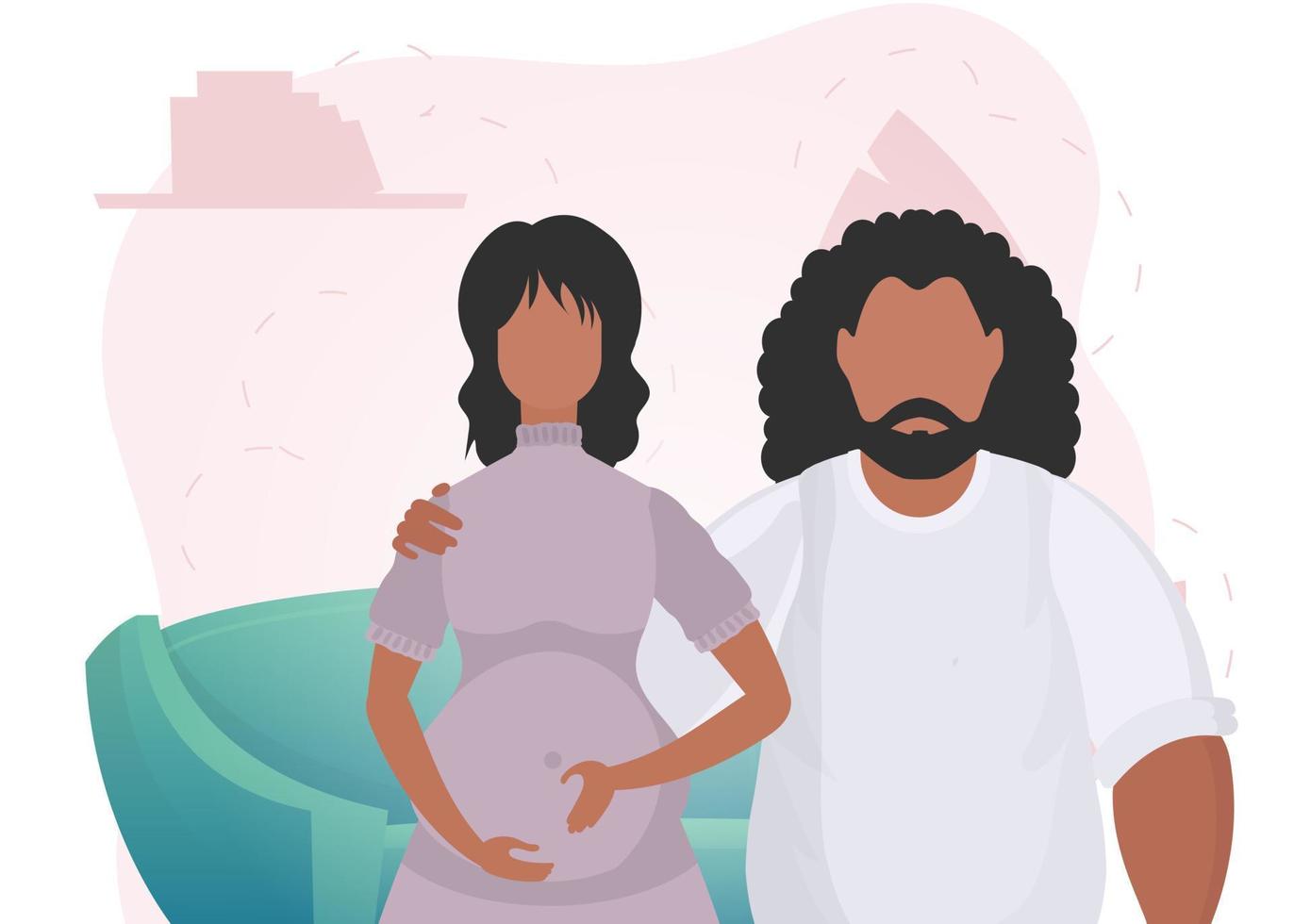 homme et Enceinte femme. une affiche sur le thème de une enfant vapeur jet. positif et conscient grossesse. vecteur illustration.