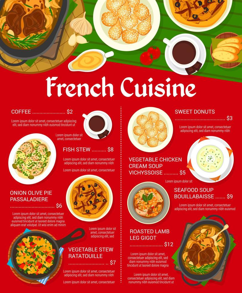 français cuisine restaurant menu conception modèle vecteur