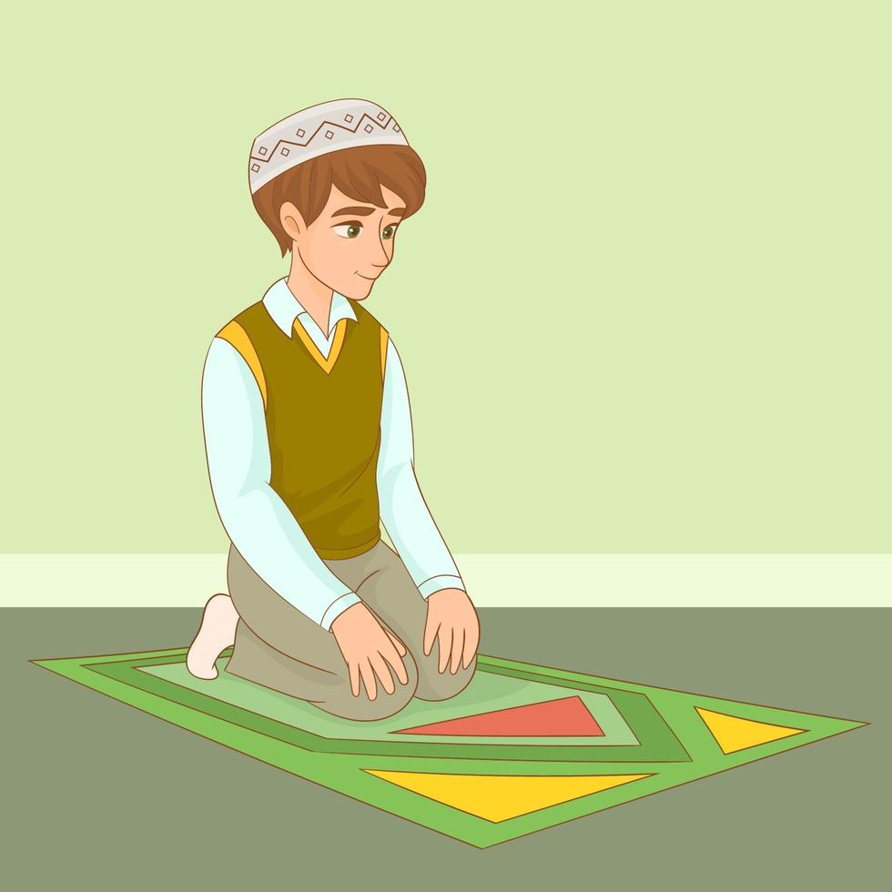 un jeune homme se prépare à faire ses prières au mois de ramadan vecteur