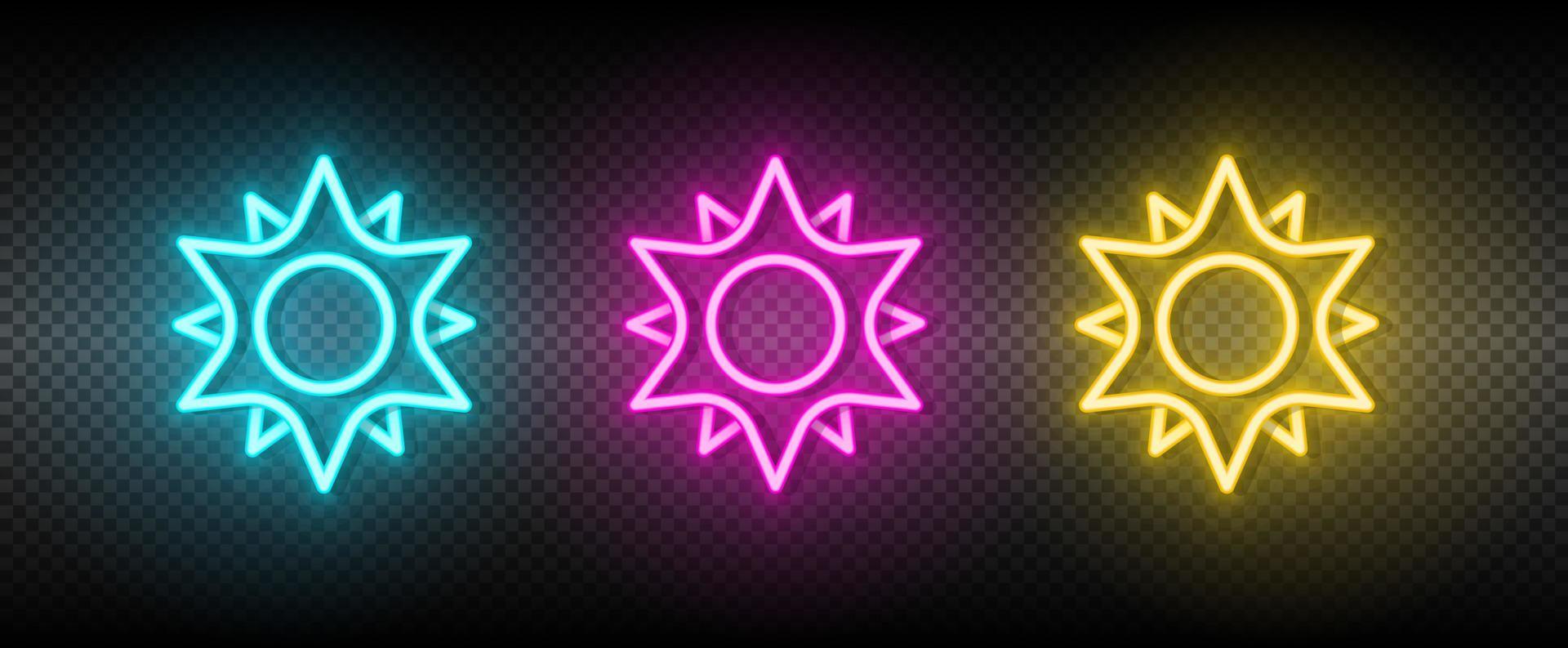 Soleil bleu, rose et Jaune néon vecteur icône ensemble.