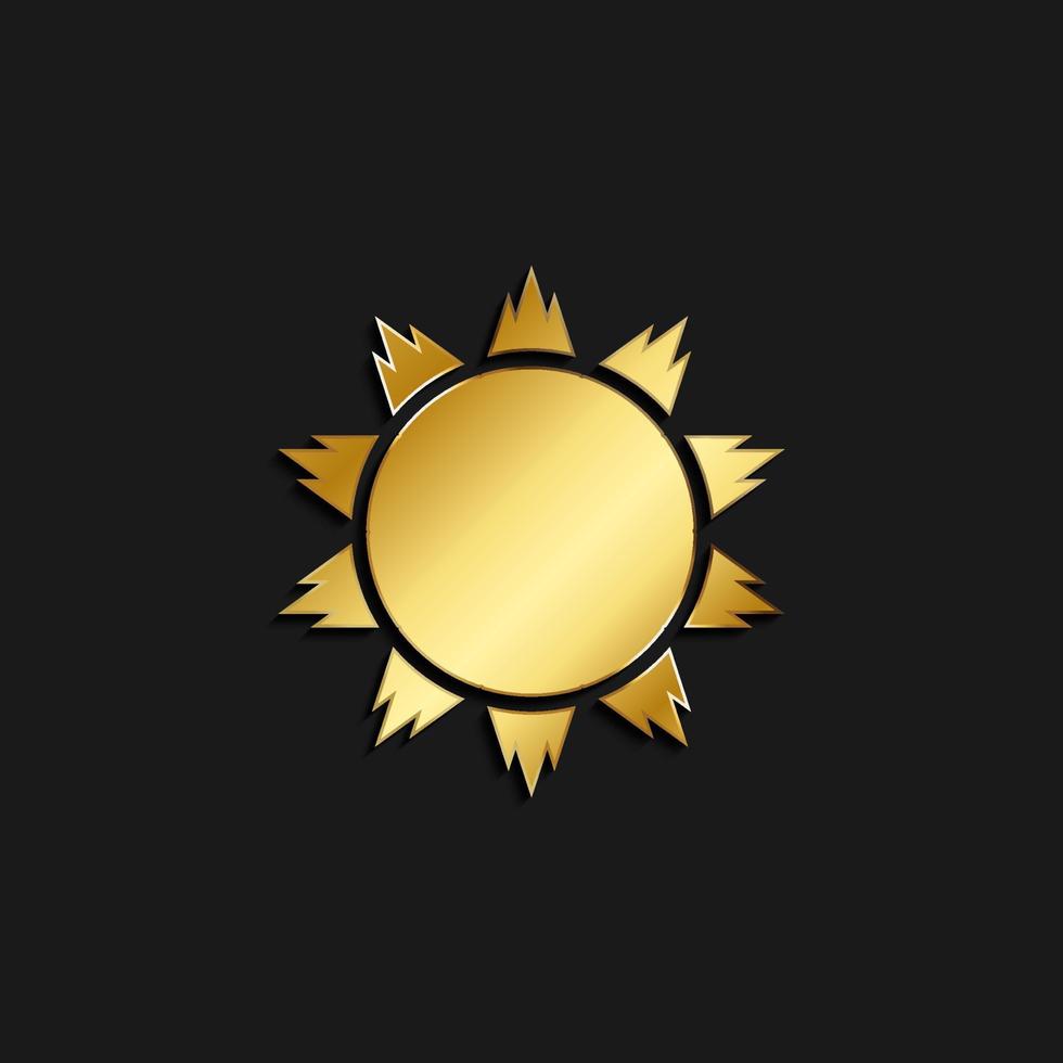 Soleil or icône. vecteur illustration de d'or style. été temps sur foncé Contexte .