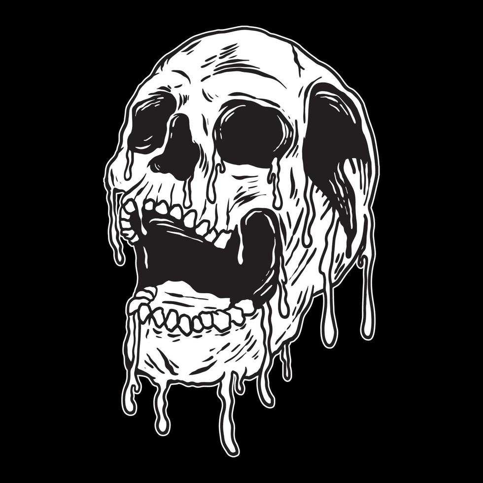 illustration vectorielle de crâne dégoulinant sur fond noir vecteur