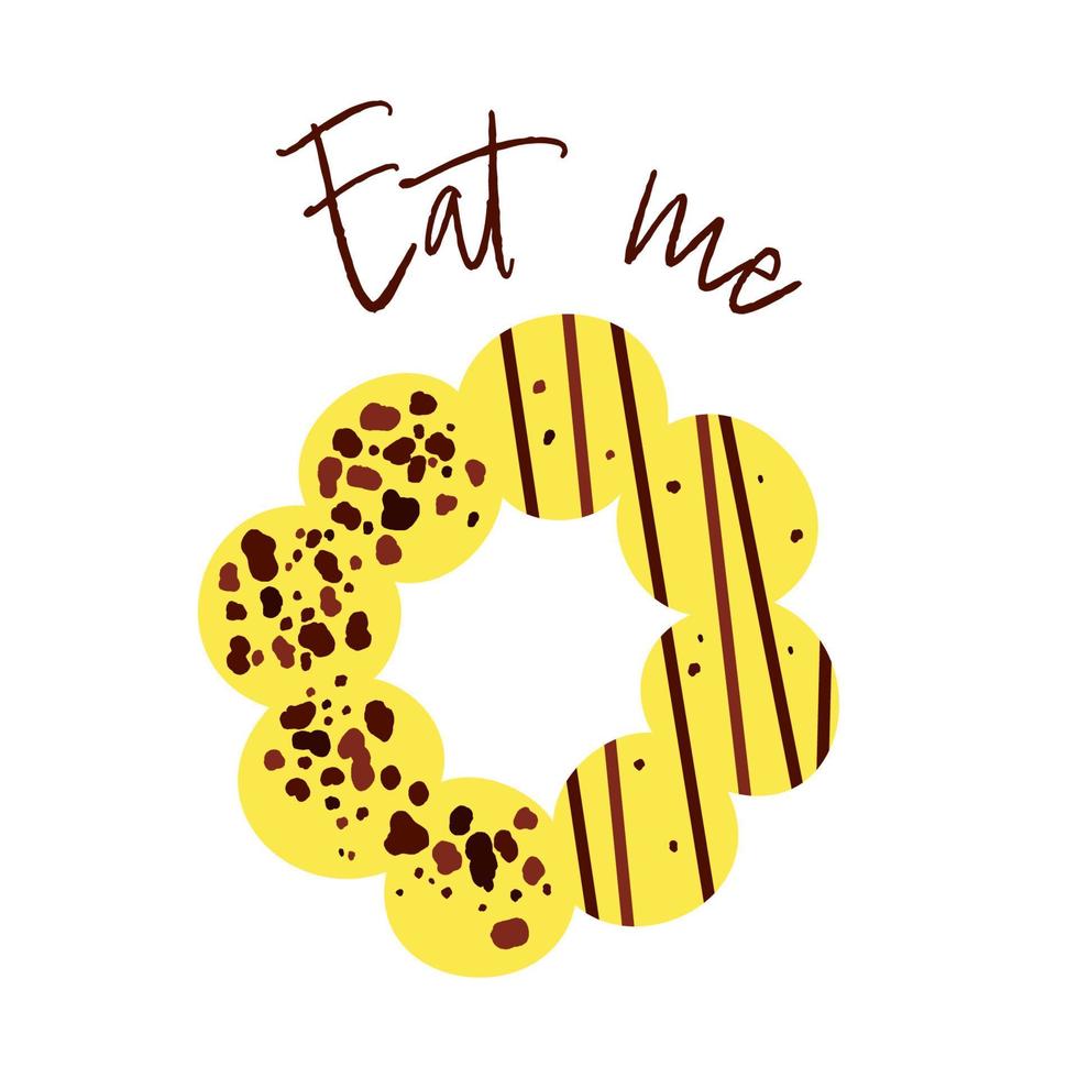 Jaune mochi beignets avec Chocolat miette et Garniture. le phrase manger moi. dessin animé vecteur illustration.