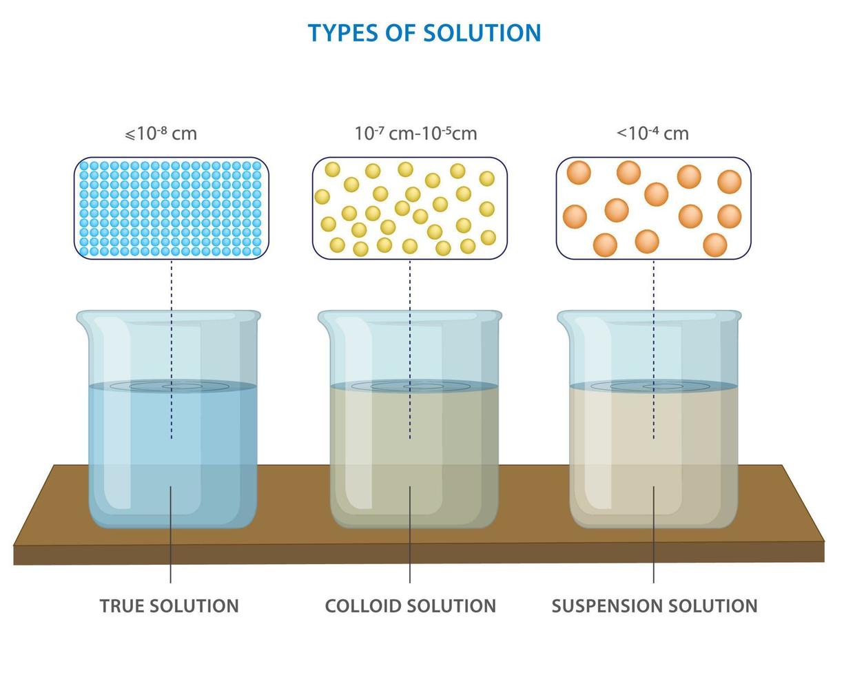 vrai solution, colloïde Solution et suspension Trois différent les types de Solution vecteur