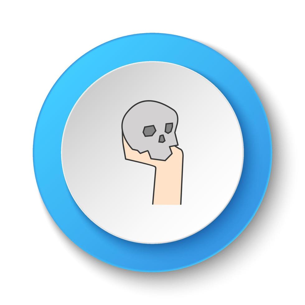 rond bouton pour la toile icône, main, crâne. bouton bannière rond, badge interface pour application illustration sur blanc Contexte vecteur