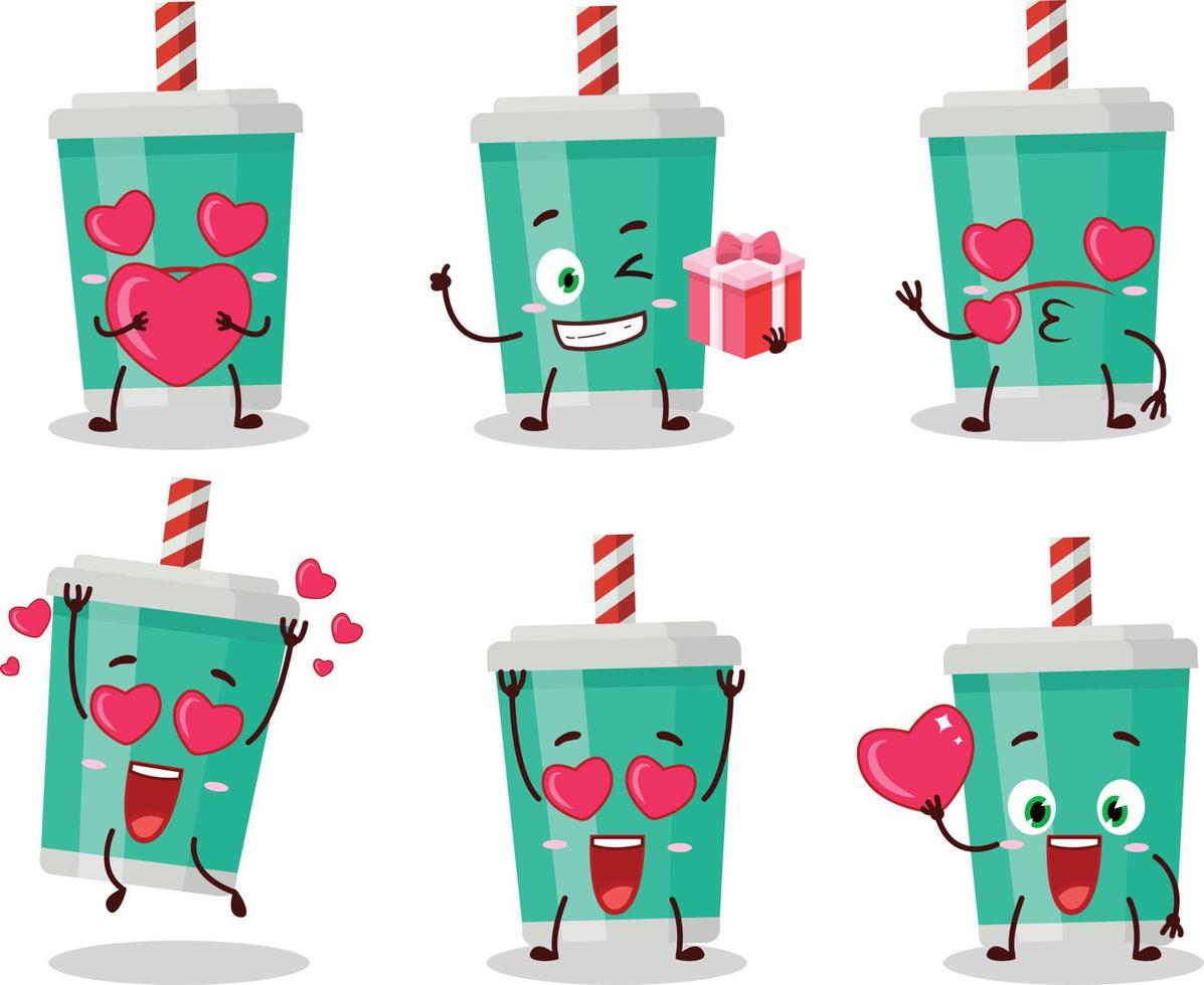 un soda bouteille dessin animé personnage avec l'amour mignonne émoticône vecteur