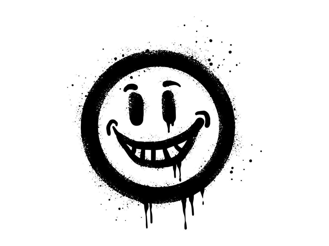 souriant visage emoji personnage. vaporisateur peint graffiti sourire visage dans noir plus de blanche. isolé sur blanc Contexte. vecteur illustration