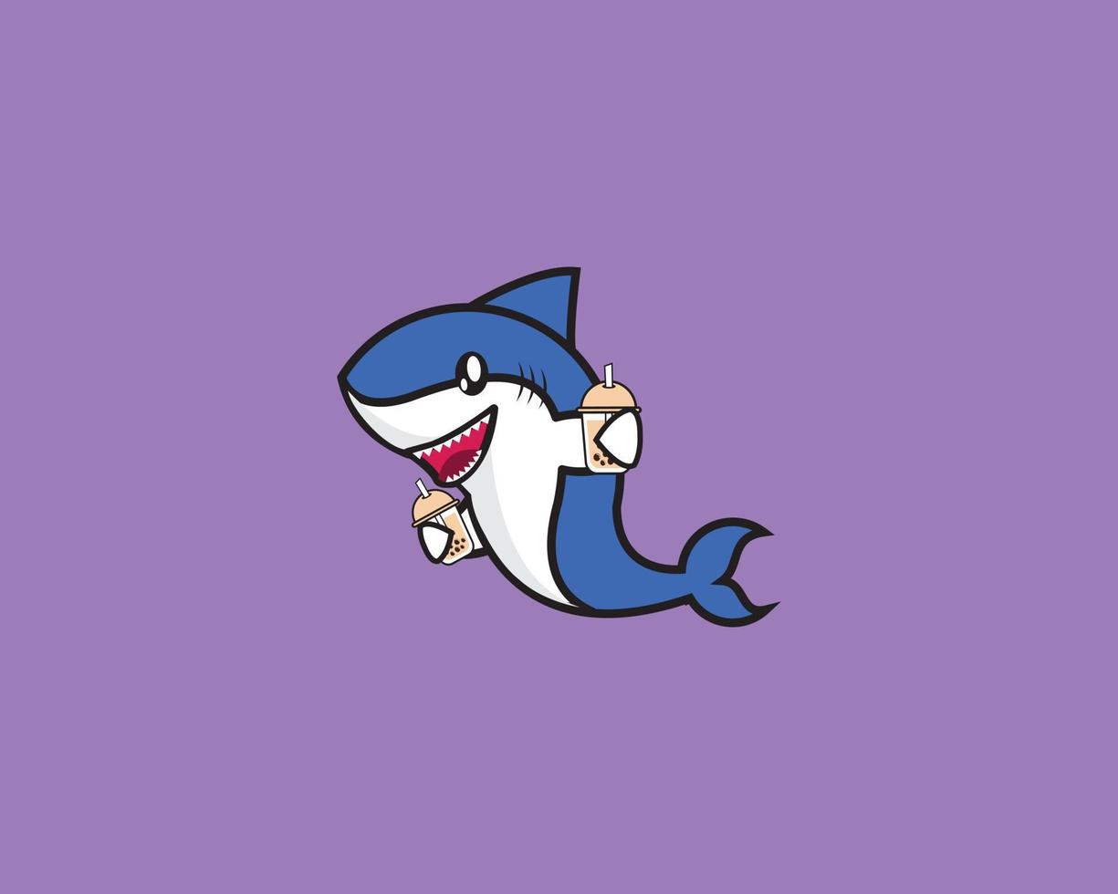 requin mignonne boisson boba vecteur conception