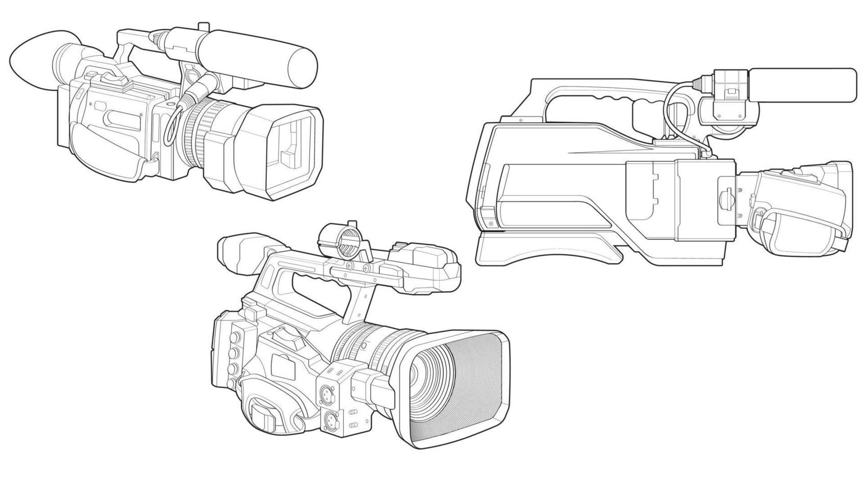 ensemble de esquisser une vidéo caméra sur une blanc arrière-planra. vidéo caméra, vecteur esquisser illustration pour formation tampon.