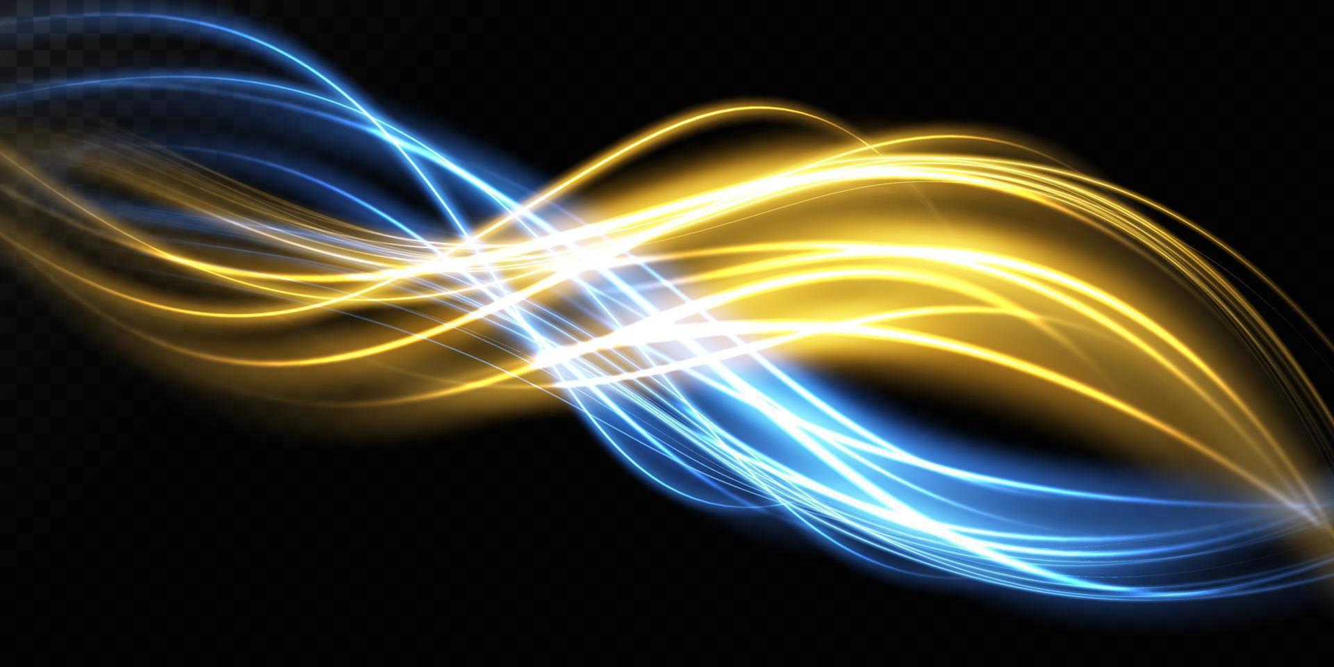 abstrait lumière lignes de mouvement et la vitesse dans bleu et or. lumière tous les jours embrasé effet. semi-circulaire vague, lumière Piste courbe tourbillon, voiture phares, incandescent optique fibre png. vecteur