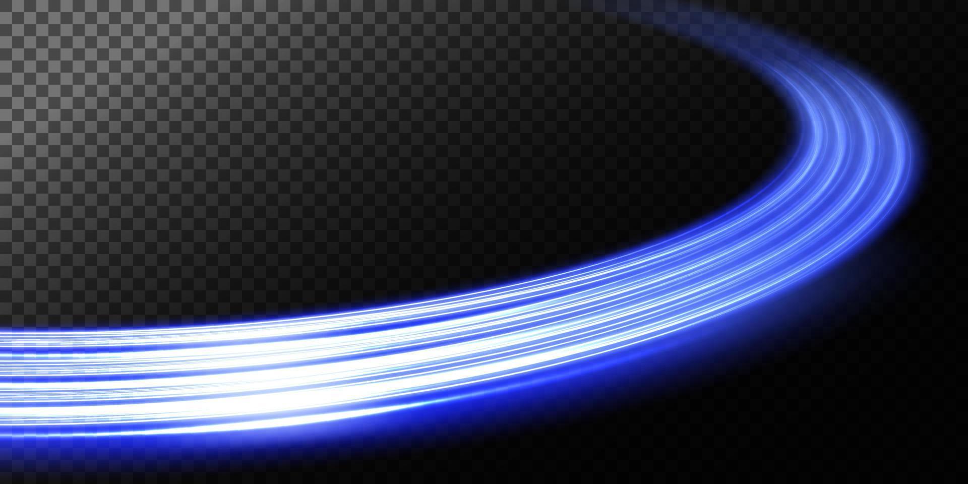 abstrait lumière lignes de mouvement et la vitesse dans bleu. lumière tous les jours embrasé effet. semi-circulaire vague, lumière Piste courbe tourbillon, voiture phares, incandescent optique fibre png. vecteur