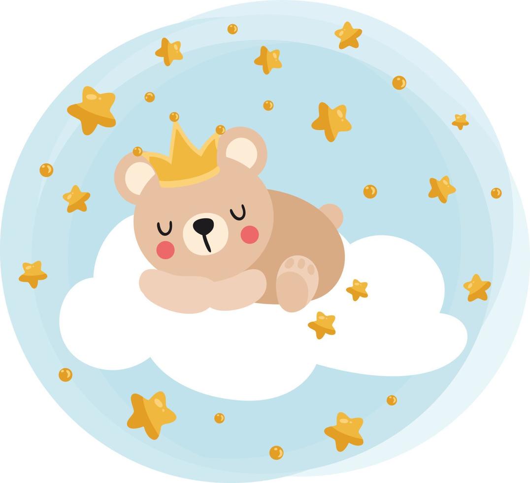 rond illustration sucré rêves avec nounours ours prince en train de dormir sur nuage vecteur