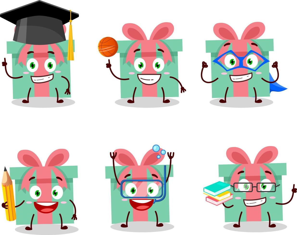 école étudiant de cadeau dessin animé personnage avec divers expressions vecteur