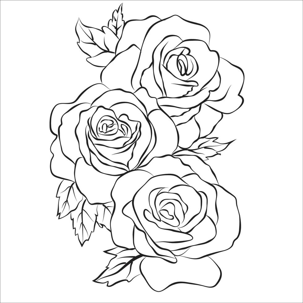 gratuit vecteur ligne art et main dessin fleur art noir et blanc plat conception Facile fleur