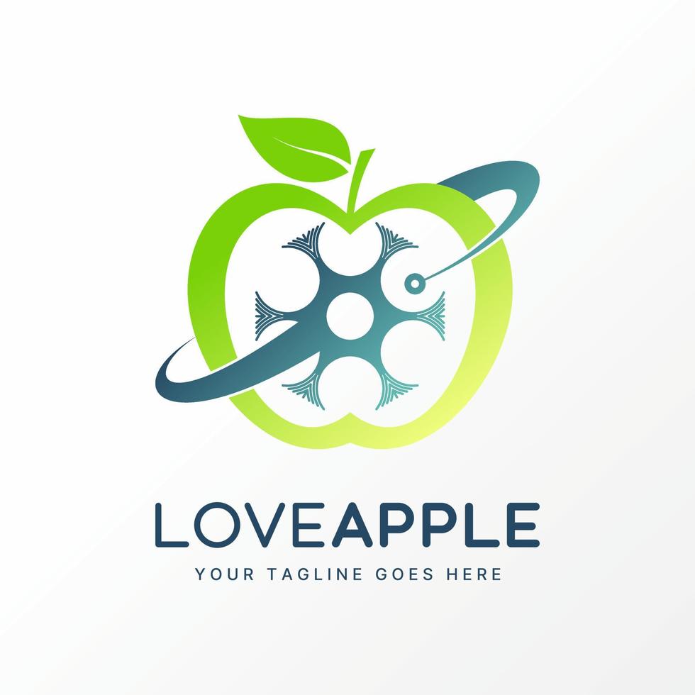 logo conception graphique concept Créatif prime gratuit vecteur Stock unique Pomme fruit avec orbite atome swoosh corps cellules. en relation à végétalien soins de santé technologie