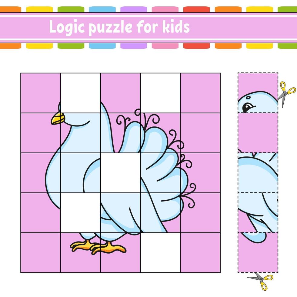 puzzle logique pour les enfants colombe. feuille de travail sur le développement de l'éducation. jeu d'apprentissage pour les enfants. page d'activité. illustration vectorielle simple plat isolé dans un style dessin animé mignon. vecteur