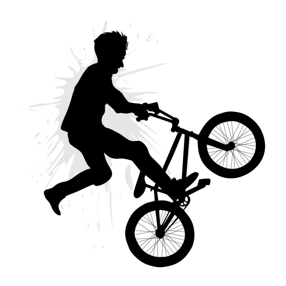 silhouette de une bmx cycliste Faire nage libre sur une blanc Contexte vecteur