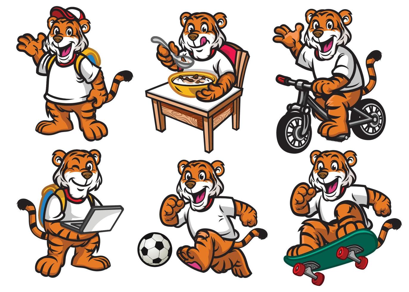 dessin animé personnage ensemble de mignonne peu tigre vecteur