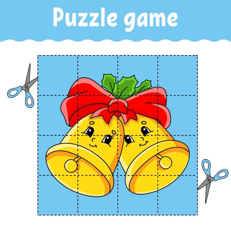 jeu de puzzle pour les enfants avec des cloches. thème d'hiver. feuille de travail sur le développement de l'éducation. jeu d'apprentissage pour les enfants. page d'activité couleur. pour tout-petit. énigme pour l'école maternelle. illustration vectorielle isolé en style cartoon. vecteur