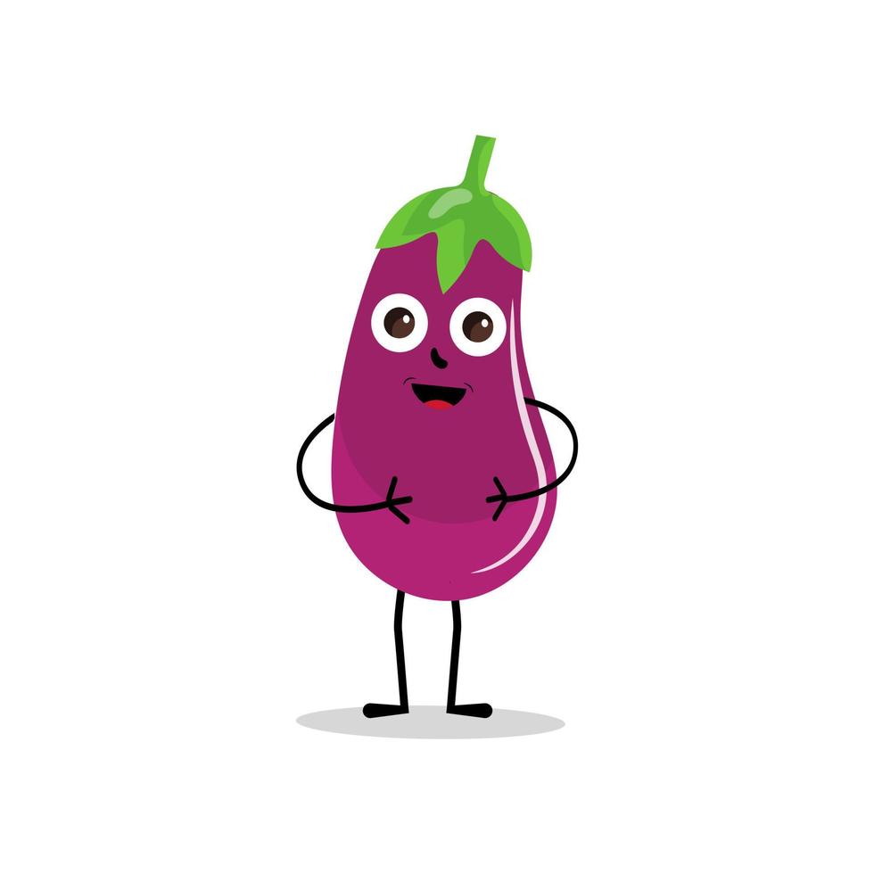 mignonne aubergine personnage vecteur illustration. plat aubergine dessin animé personnage agitant. minimal violet aubergine fruit conception pour les enfants livres. aubergine dessin animé personnage.