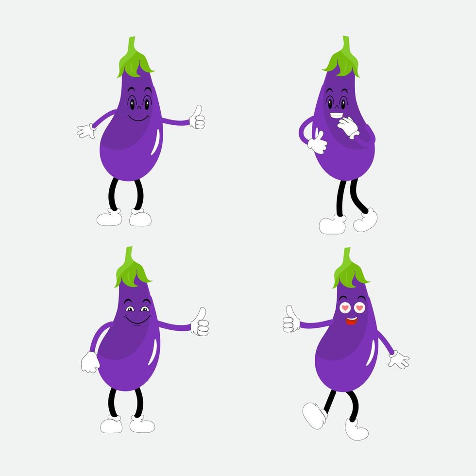 mignonne aubergine personnage vecteur illustration. plat aubergine dessin animé personnage agitant. minimal violet aubergine fruit conception pour les enfants livres. aubergine dessin animé personnage.