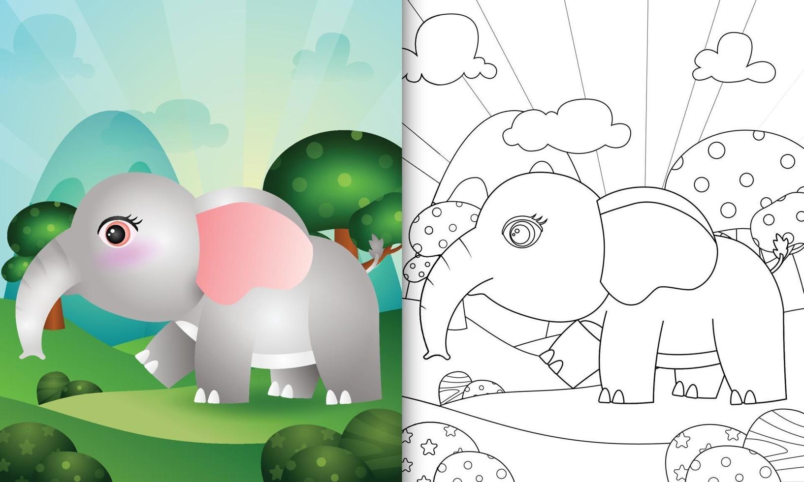 livre de coloriage pour les enfants avec une illustration de personnage d'éléphant mignon vecteur