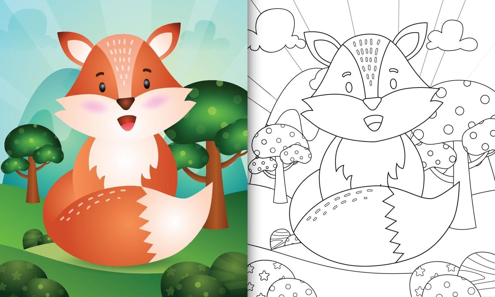 livre de coloriage pour les enfants avec une illustration de personnage de renard mignon vecteur