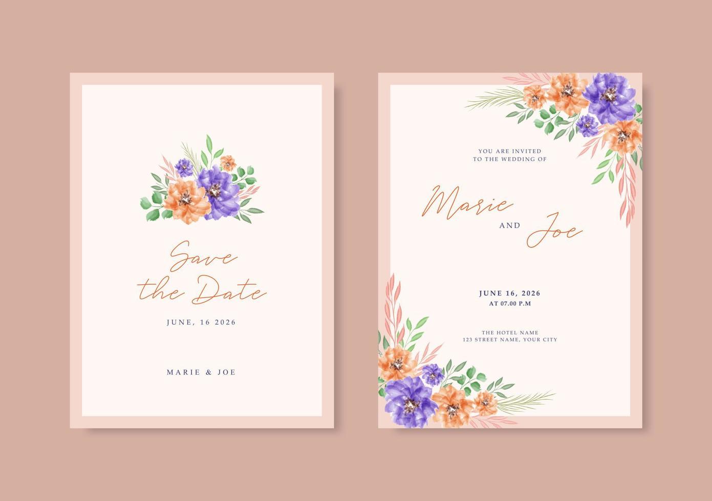 magnifique mariage carte avec floral Cadre vecteur