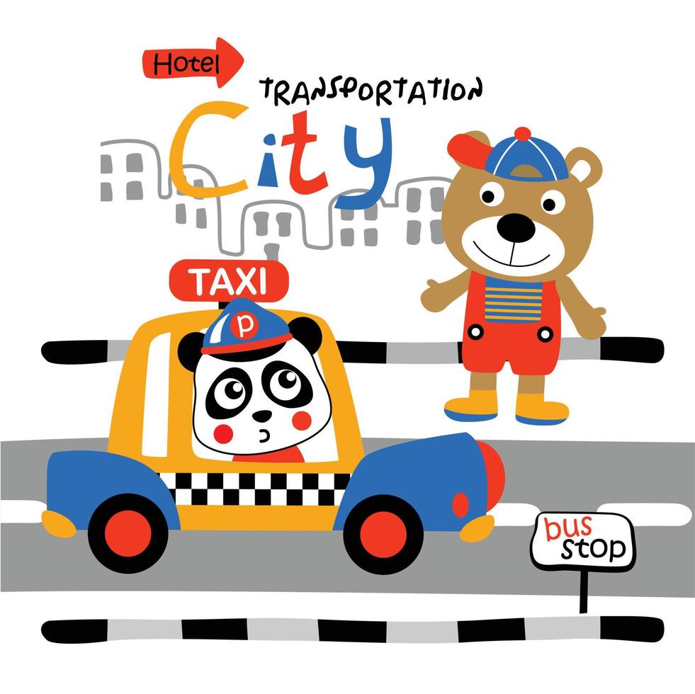 Taxi chauffeur marrant animal dessin animé, vecteur illustration