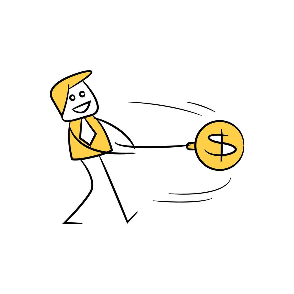 homme d'affaire lancement dollar Balle Jaune bâton figure illustration vecteur