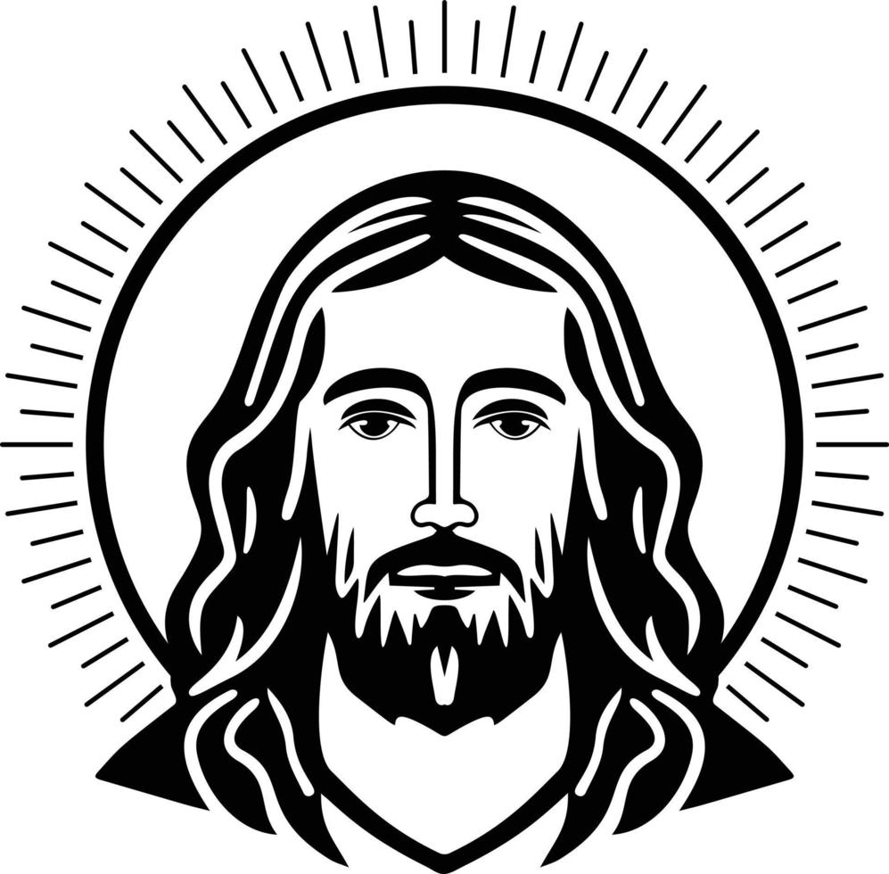 Dieu Jésus Christ avec Soleil des rayons noir et blanc vecteur