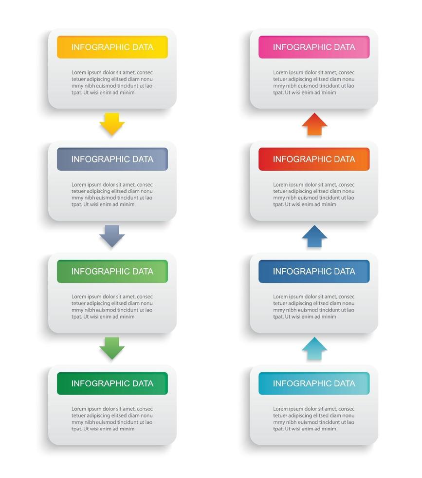 index de papier rectangle infographie avec 8 modèles de données. fond abstrait illustration vectorielle. peut être utilisé pour la mise en page du flux de travail, l'étape commerciale, la bannière, la conception Web. vecteur