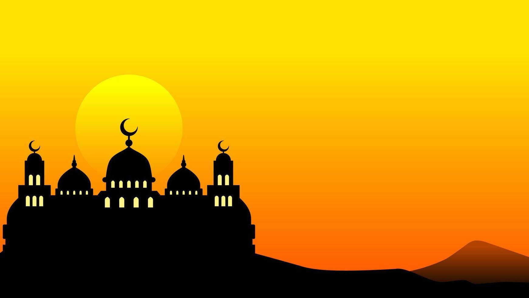 Ramadan Contexte de silhouette mosquée dans le coucher du soleil pour islamique conception. conception graphique de mosquée pour Ramadan salutation dans musulman culture et Islam religion. paysage illustration Ramadan culture vecteur