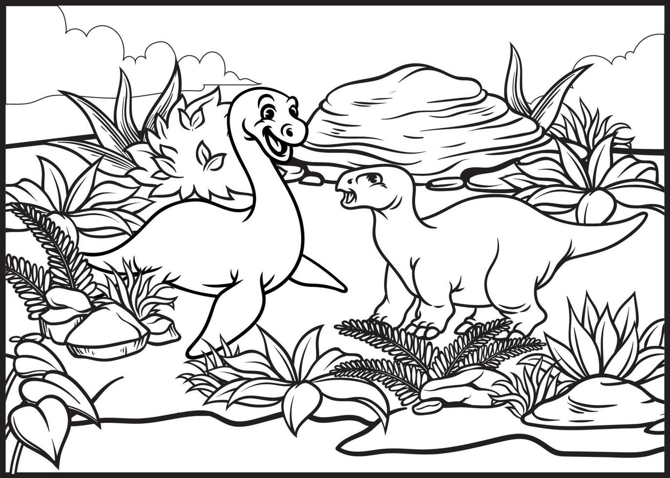 coloration page de dessin animé dinosaures monde vecteur