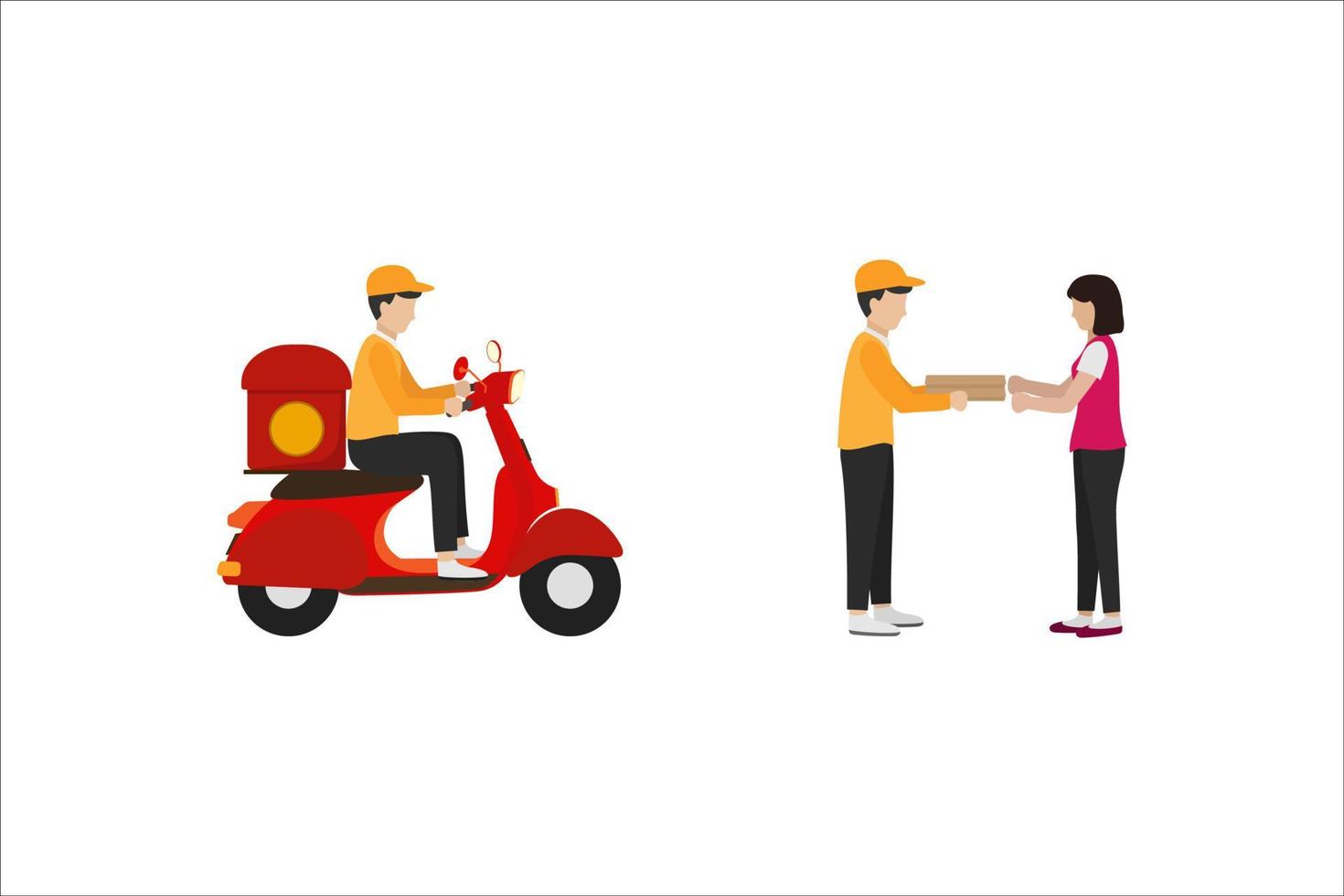 plat conception de vite nourriture livraison un service avec vite scooter à client isolé sur blanc Contexte vecteur