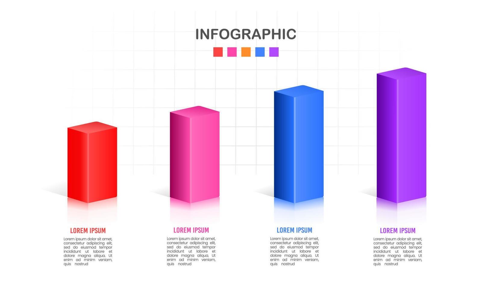 4 bar graphiques. en présentant le de l'entreprise annuel croissance. présentation, commercialisation, rapport, et données. vecteur illustration.