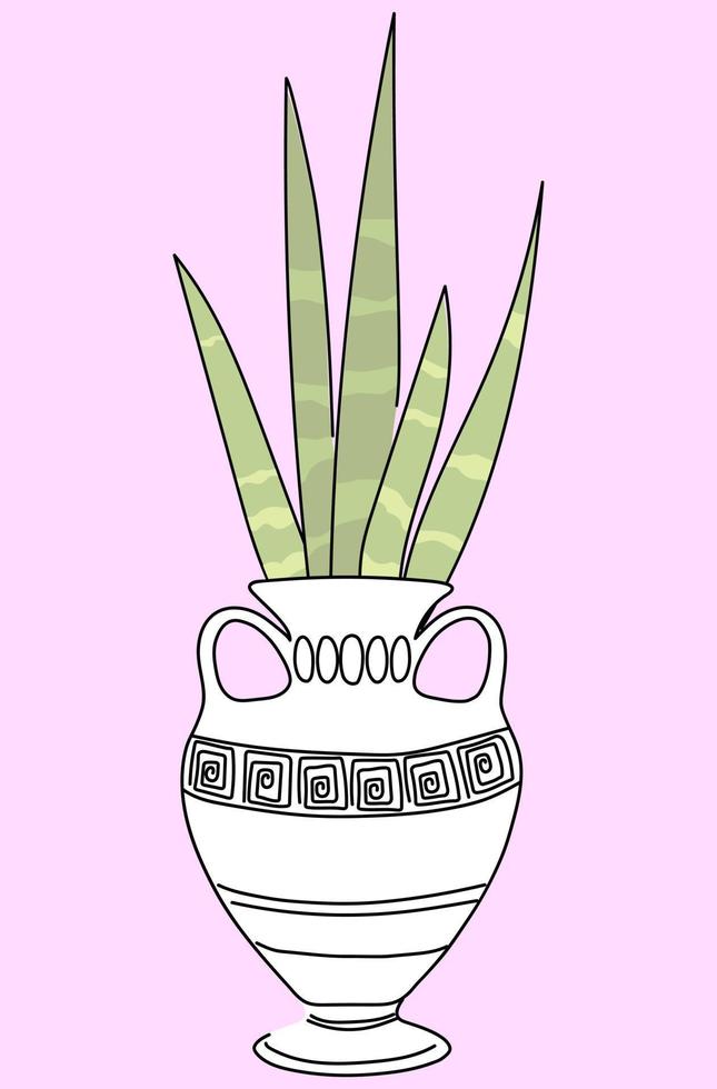 fleur pot dans le forme de un antique vase avec une plante d'appartement. vecteur illustration dans griffonnage style.