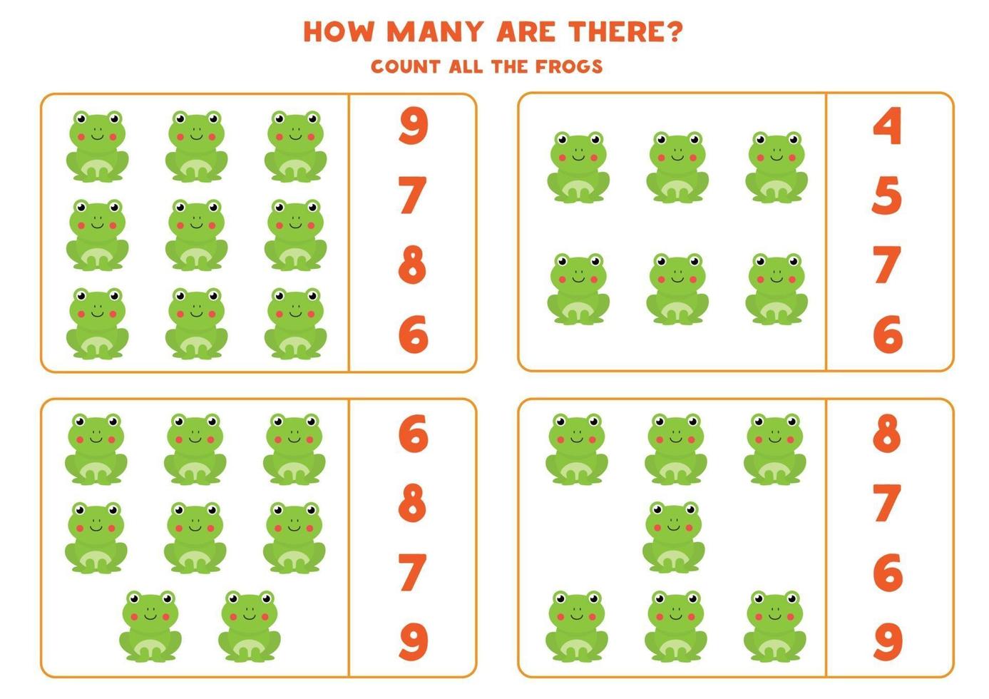 jeu de mathématiques de comptage avec des grenouilles de dessin animé mignon vecteur