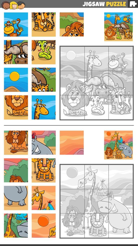 scie sauteuse puzzle Jeu ensemble avec dessin animé safari animaux vecteur