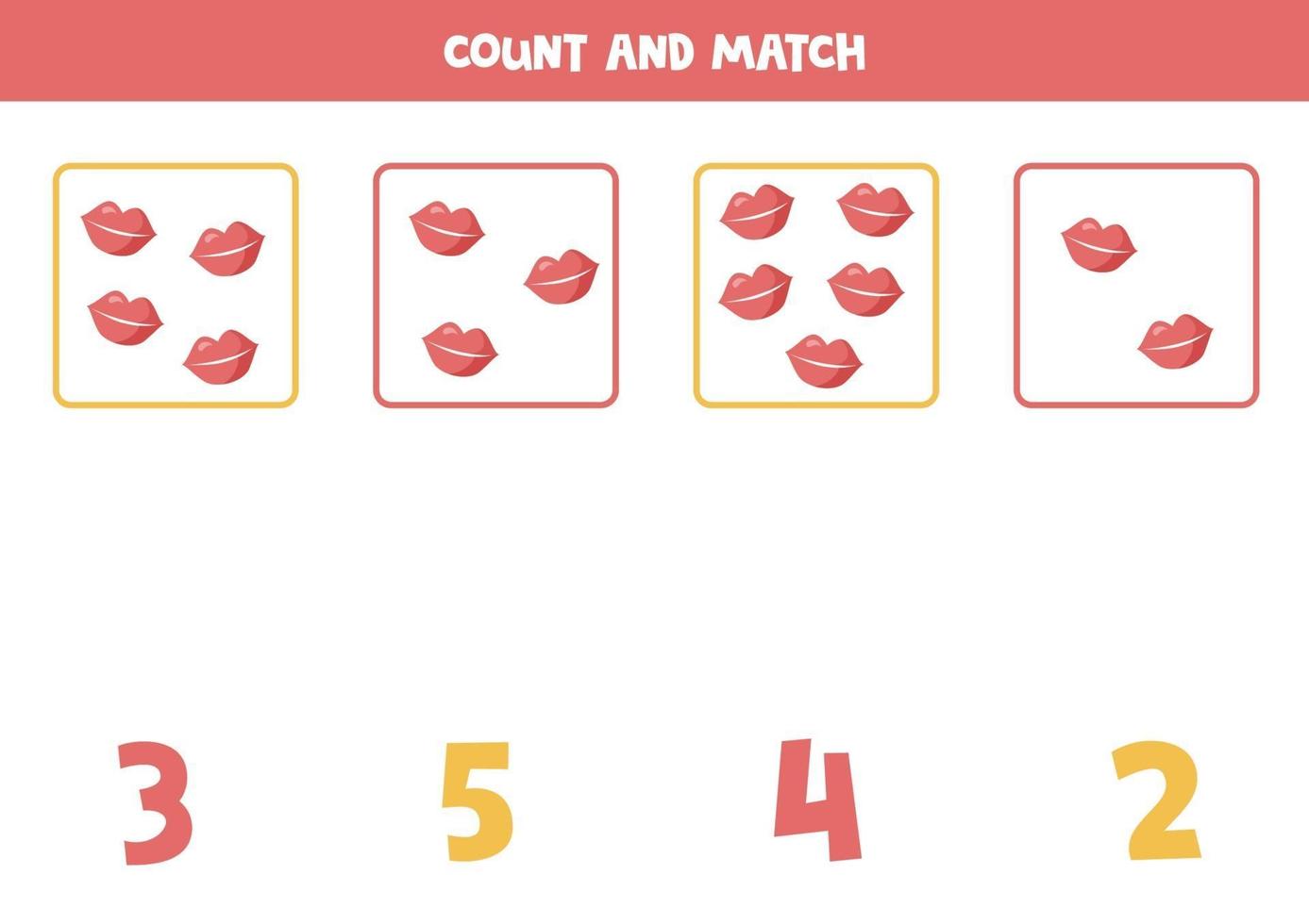 jeu de comptage pour les enfants. jeu de mathématiques avec des lèvres de dessin animé. vecteur