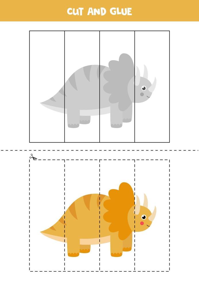 jeu de coupe et de colle pour les enfants. dinosaure de dessin animé mignon. vecteur