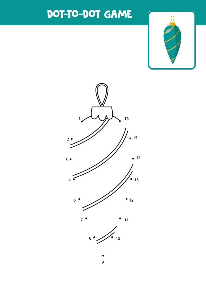 connectez le jeu de points avec une boule de Noël de dessin animé. feuille de travail pédagogique. vecteur