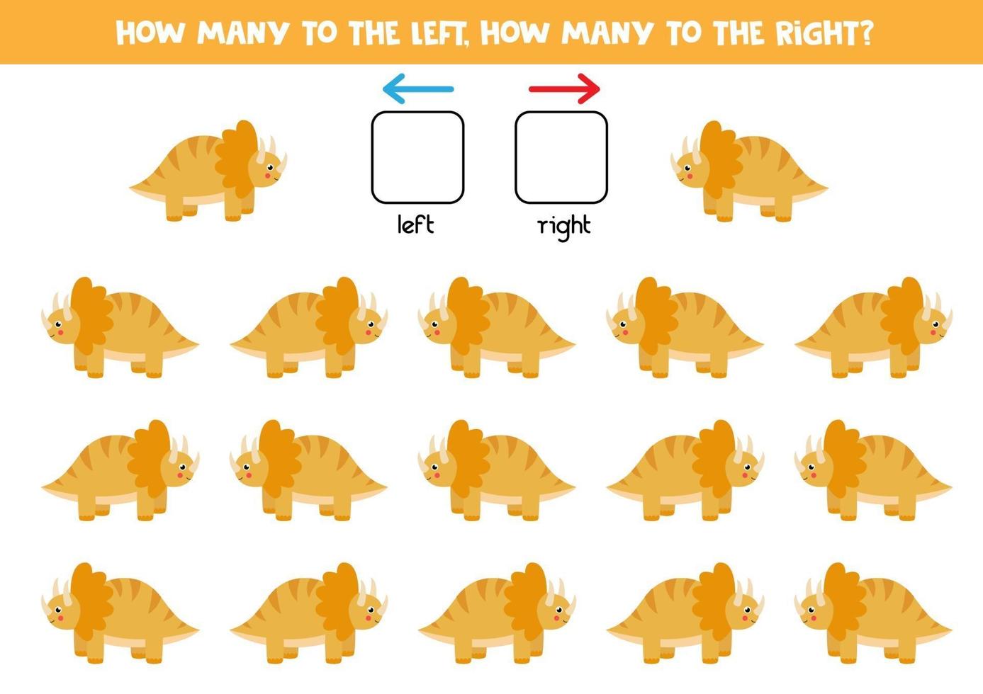 à gauche ou à droite avec un dinosaure mignon. feuille de calcul logique pour les enfants d'âge préscolaire. vecteur