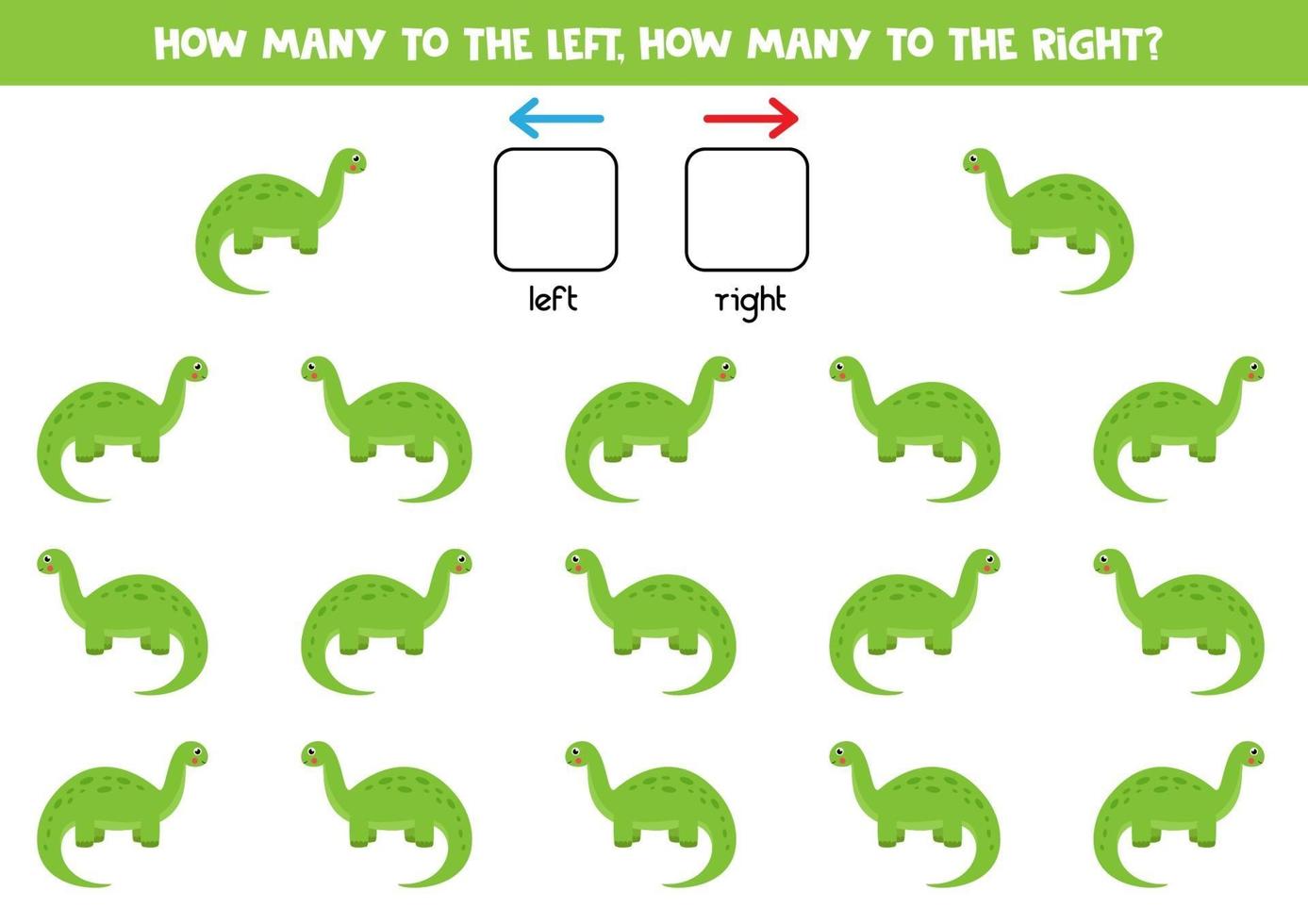 à gauche ou à droite avec un dinosaure mignon. feuille de calcul logique pour les enfants d'âge préscolaire. vecteur