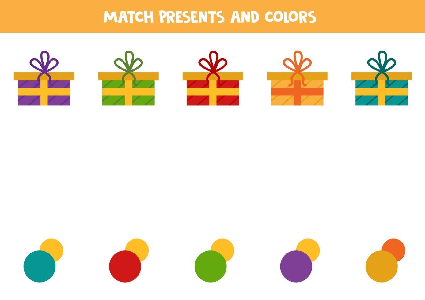 assortir des cadeaux de Noël avec des couleurs. feuille de calcul logique. vecteur