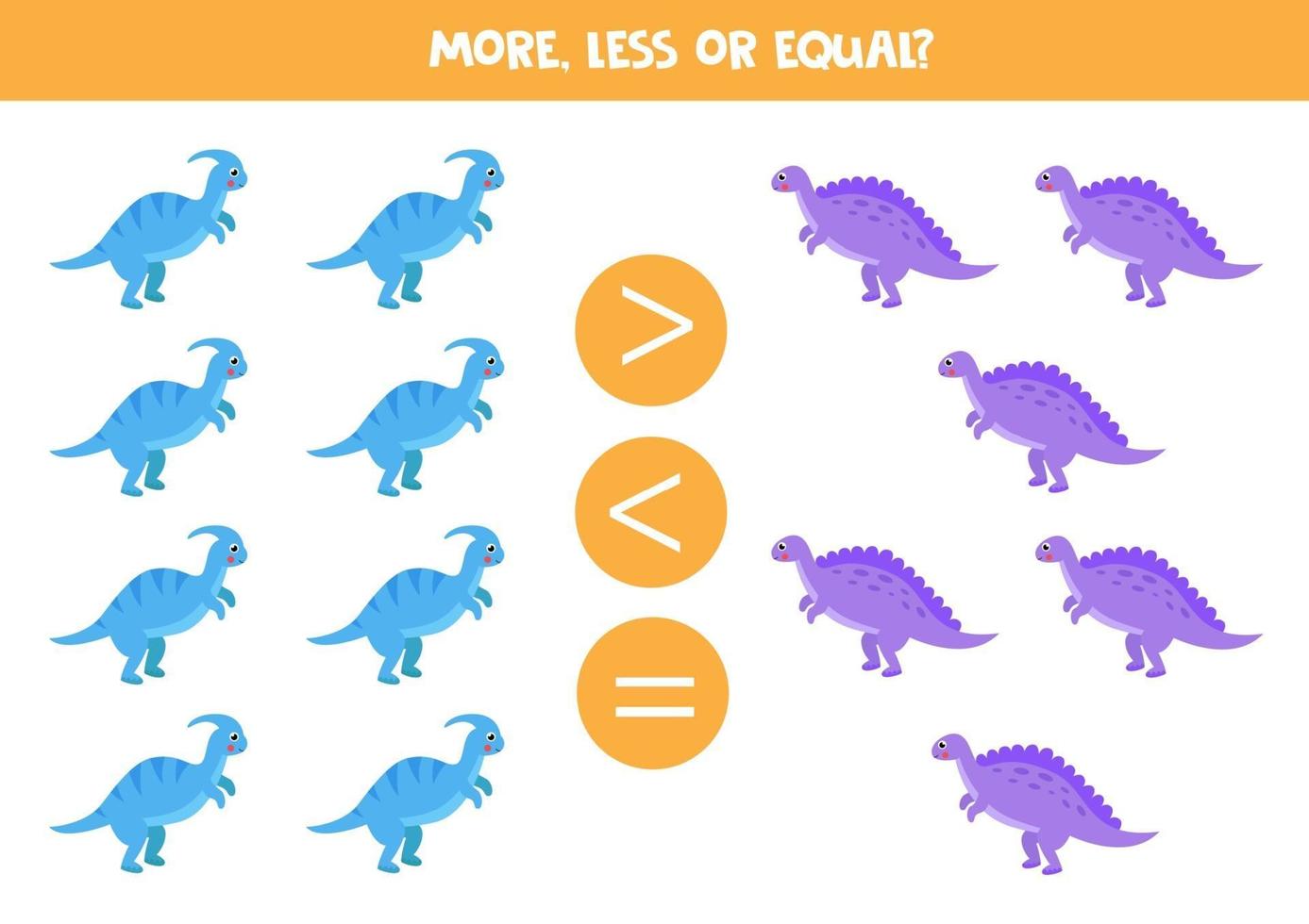 plus, moins, égal avec les dinosaures mignons. jeu de maths. vecteur